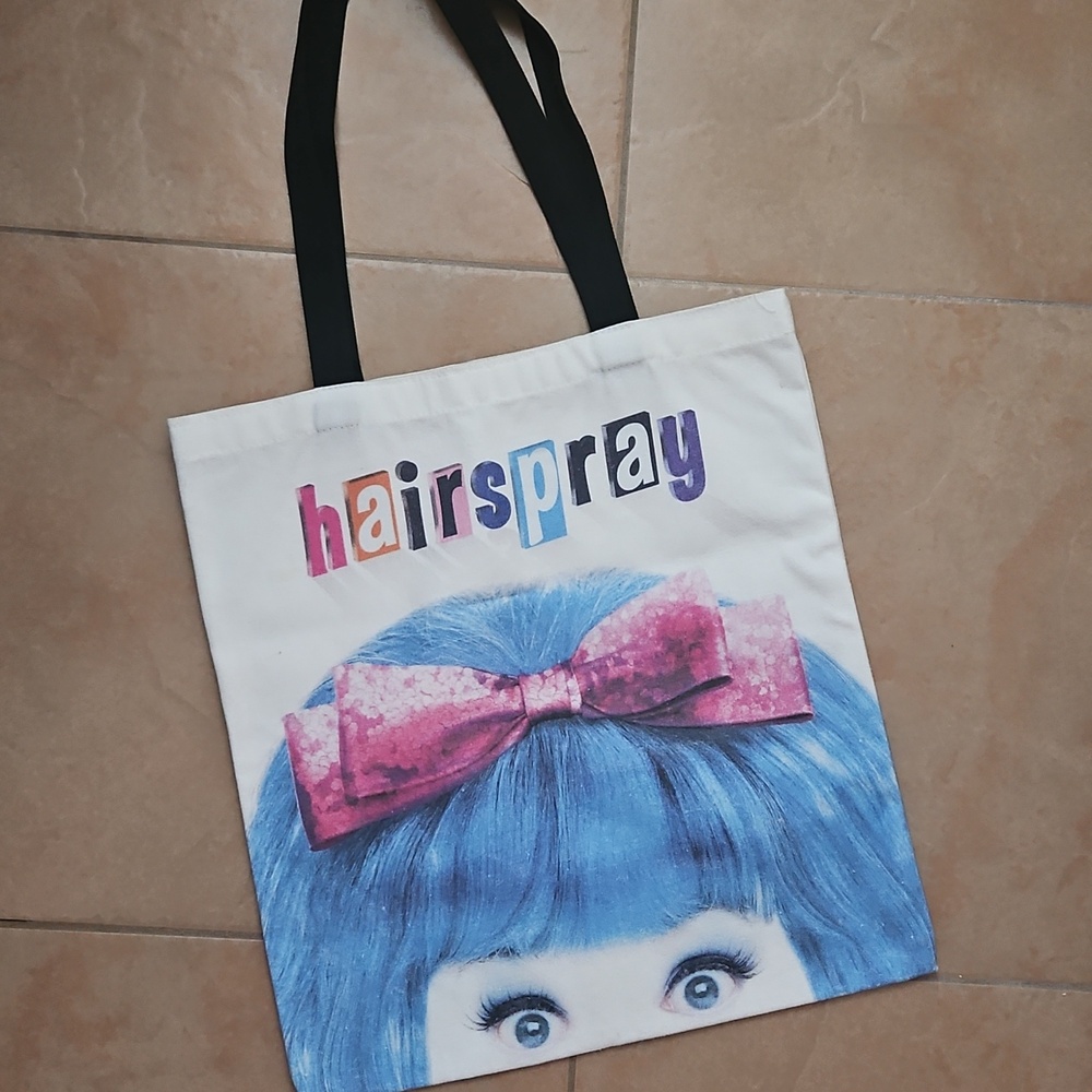 Hairspray Broadway Merch Canvas Tote Bag with Blue and Pink Print